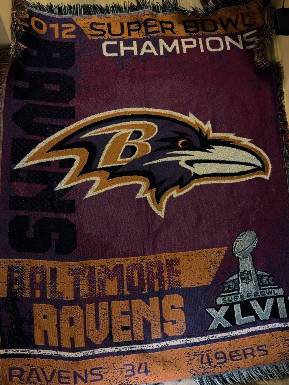 Baltimore Ravens Purple Super Bowl Champions Woven Tapestry Blanket